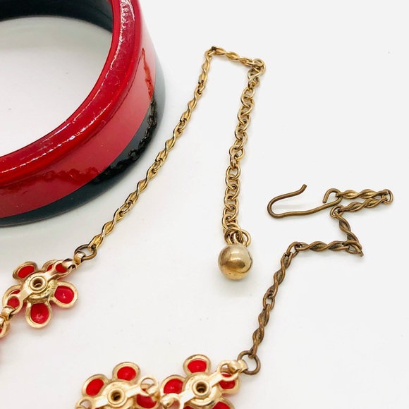 Vintage Red Flower Necklace & Retro Jewelry Lot - Picture 15 of 16